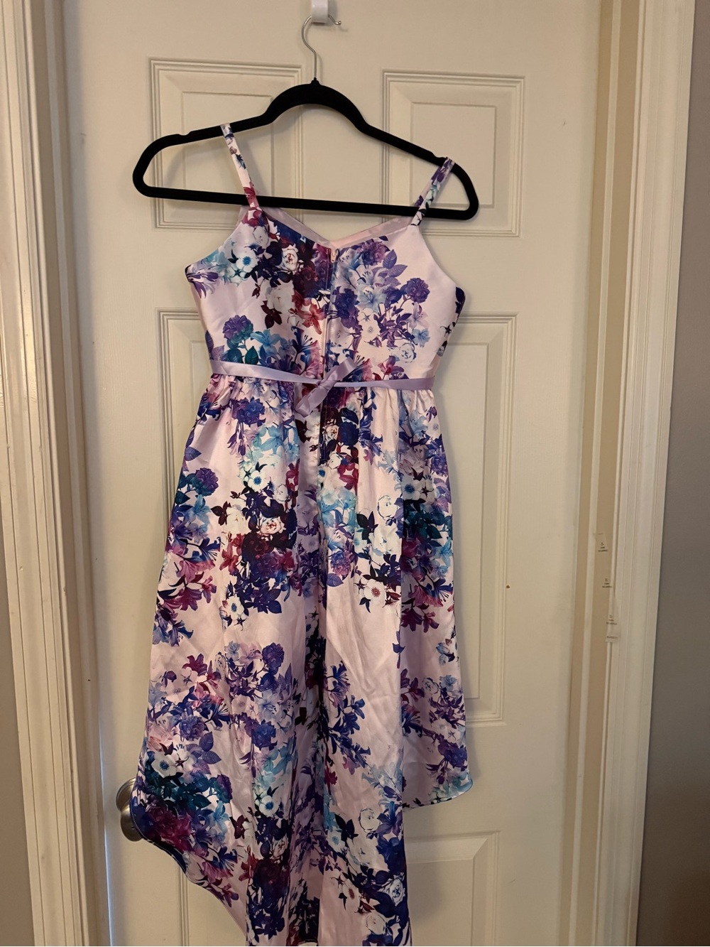 Girls' Lavender Floral High-Low Dress with Spaghetti Straps